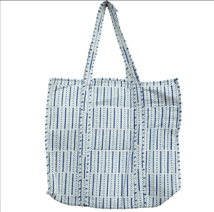 Minimalist Blue Stripe Quilted Tote Modern Sustainable Indian Artisan Bag - Product Image 1