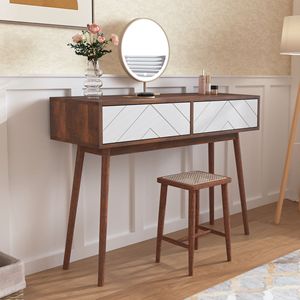 Consolle con 2 cassetti intagliati, tavolo da ingresso con spazio contenitore, gambe in legno per divano o corridoio - Product Image 5