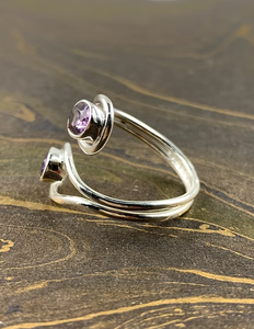 Elegant <b>Adjustable</b> <b>Silver</b> 925 Bypass <b>Ring</b> Oval Cut Two Purple Amethyst Birthday Anniversary Jewelry Gift - Product Image 3