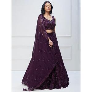 Excellent Purple Sequins Georgette Reception Wear Lehenga Choli - Product Image 1