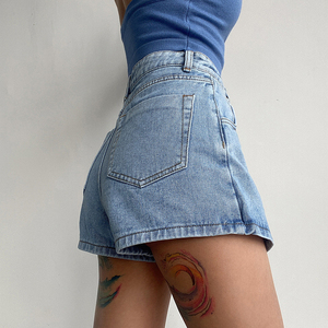 Jupe-short décontractée en jean pour femme, taille mi-haute, coupe trapèze, design asymétrique, séchage rapide, motif 3D vintage, en nylon/coton - Product Image 3