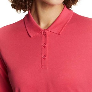 Polo à manches courtes pour femme, couleur rose corail, tissu piqué en coton, style décontracté, longueur normale, couleur unie, tricoté - Product Image 5
