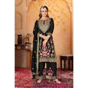 Conjunto de traje de fiesta para mujer de diseñador con trabajo manual de espejo real-Top Plazzo y Dupatta - Product Image 2