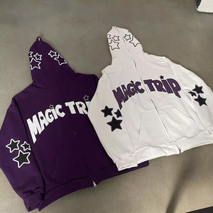 Sudadera con capucha Y2K con estrellas de diamantes de imitación para mujer, con cremallera, gráfico Magic Trip, estilo urbano, oversize, con logo personalizado - Product Image 5