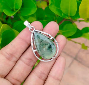 Colgante de Plata de Ley 925, piedra preciosa de Prehnita, joyería de piedra de plata hecha a mano, colgante hecho a mano de plata Prehnita para collares - Product Image 3