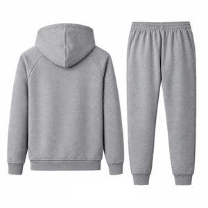 Ensemble de survêtement gris à capuche pour femme, sweat-shirt décontracté à manches longues de couleur unie avec pantalon à cordon de serrage et poches latérales - Product Image 3