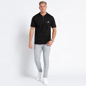 Camiseta de hombre 100% algodón logotipo personalizado diseño media cremallera calidad de lujo costilla cuello redondo - Product Image 2