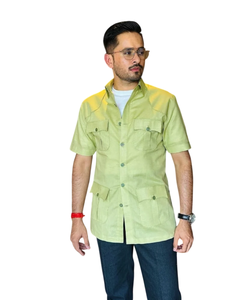 Camisa de Caza de Lino Texturizado para Hombre, Camisa Casual 100% Lino, Teñido Liso, Ecológica, Transpirable y Cómoda para Verano - Product Image 1