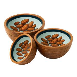 Bol de service en bois de manguier, décoratif pour l'Iftar du Ramadan, bol en bois émaillé imprimé - Product Image 4