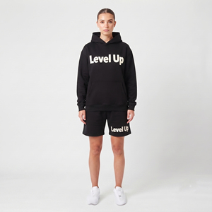 Ensemble sweat à capuche et short pour femme, ensemble jogging hiver, vêtements de sport deux pièces en molleton de coton - Product Image 1