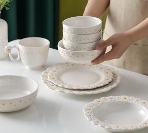 11 16 UNIDS Pequeña Margarita Flor Verde Fiesta Fresca Hotel Regalo Romántico Cerámica Arcilla Plato Tazón Olla Vajilla Juego de Vajilla - Product Image 5