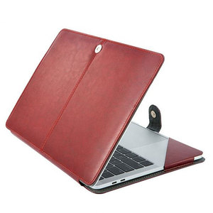 Housse pour ordinateur portable en cuir véritable pour ordinateurs de 13, 14 et 15 pouces, couleur rouge unie, style luxueux, fermeture à fermoir, intérieur durable - Product Image 1