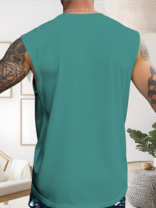 Conjunto de 2 Piezas de Camiseta sin Mangas y Pantalones Cortos de Secado Rápido 100% Algodón, Estilo Vacacional Tropical con Palmeras, para Hombre, Ropa Urbana Diaria de Verano - Product Image 4