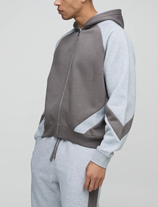 Conjunto de chándal de algodón para hombre, de peso pesado, liso, oversize, de punto, de manga larga, cálido para otoño, con sudadera con capucha y cremallera en el hombro y pantalones deportivos - Product Image 6