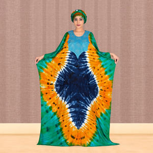 Kaftan Farasha en Rayonne à Motif Abstrait Audacieux, Col Orné, Manches Amples et Fluides, Longueur Ras du Sol, Élégant, pour Prière de l'Aïd et du Ramadan, ODM - Product Image 1