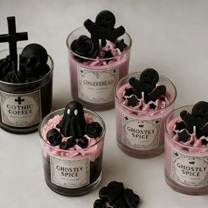 Bougie parfumée gothique LANJO Black Rose, bougies parfumées élégantes Dark Romance pour Halloween, design fantôme et citrouille pour la maison - Product Image 1