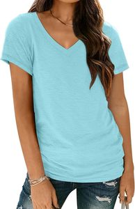Camiseta Moderna de Color Sólido para Mujer, Cuello en V, Camiseta de Alta Calidad, Suave y Transpirable, Ropa Femenina para Verano - Product Image 2