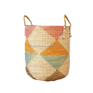 Wholesale Decorative Colored Diamond Patterned Seagrass Basket Eco-friendly Handmade best price and high quality made in Vietnam