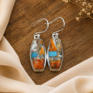 Boucles d'oreilles pendantes en argent, cuivre et turquoise, bijoux de créateur tendance, cadeau de pierre de naissance pour femme, mode - Product Image 1