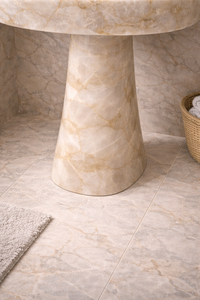 Vasque de salle de bain sur piétement en onyx naturel de luxe avec robinet doré, lavabo moderne en marbre - Product Image 4