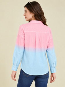 Camisa de Mujer con Botones y Bloques de Color Degradado, Manga Larga, Popelina, Estilo Casual, Corte Regular, para Primavera/Verano - Product Image 3