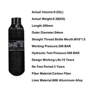 Cilindro de paintball de fibra de carbono compuesto de 0.22L, botella de aire de alta presión - Product Image 5