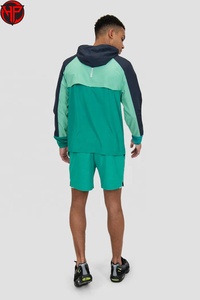 Conjunto Deportivo para Hombre con Bloques de Color, Chaqueta con Capucha y Pantalones Cortos, Ligero, de Secado Rápido, Dos Piezas, Cortavientos - Product Image 6