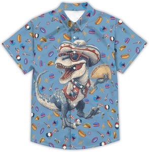 Chemise Hawaïenne Homme Imprimé Dinosaure Dessin Animé Manches Courtes Vacances d'Été Col Rabattu Respirant Polyester Popeline - Product Image 2