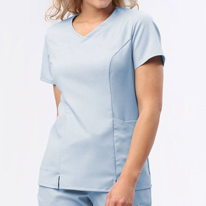 Custom OEM 2026 Fashion Unisex Plain <b>Scrub</b> Shirt Slim Fit Short Sleeve Multi Pockets Design Breathable Knitted <b>Scrub</b> <b>Tops</b> - Product Image 2