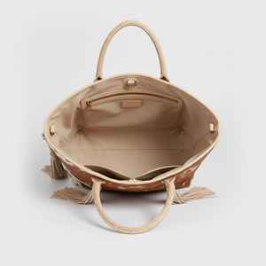 Sac fourre-tout de luxe en cuir de vachette pour femme, style western brodé, couleur unie, avec fermeture éclair, grand sac à bandoulière pour le shopping - Product Image 2