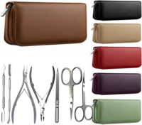 Kit de manucure professionnel de luxe en acier inoxydable 7 pièces avec étui, comprenant coupe-ongles, pince à cuticules, ciseaux, limes et repousse-cuticules 200