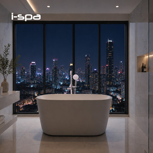 Baignoire autoportante moderne en acrylique, élégante, de style japonais, avec surface solide et drain, pour salle de bain - Product Image 3