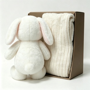 customized white floppy‑ear bunny plush and knitted blanket <b>gift</b> set, <b>boxed</b> newborn rabbit plush <b>gift</b> <b>hamper</b>, baby shower plush - Product Image 4