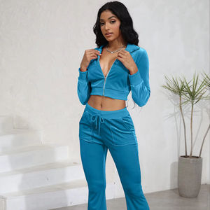 Conjunto de Top Corto con Cierre y Pantalones para Mujer, Ropa Casual de Dos Piezas, Tejido Suave, Corte Ajustado, Atuendo Diario para la Calle - Product Image 1