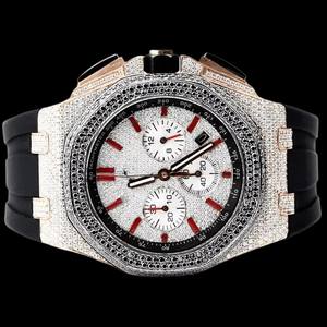 Customized Handmade Half Iced Out Round Dial Two Tone Moissanite Diamond With <b>Black</b> Rubber Band Mechanical Wristwatch for <b>Man's</b> - Product Image 1