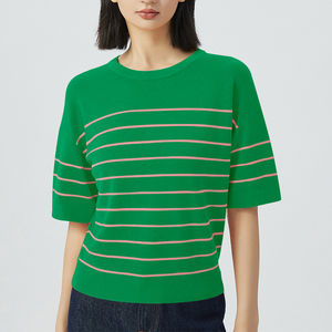 Nouveau T-shirt décontracté rayé à manches courtes et col rond pour femme, collection été 2026 - Product Image 1