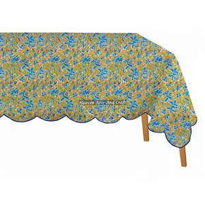 Mantel Rectangular de Algodón Bagru con Estampado a Mano, 60x90 Pulgadas, para Comedor, Navidad, con Borde Festoneado, Diseño Floral - Product Image 5
