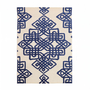 Tapis décoratif en laine bleu marine et ivoire, à nœuds, antidérapant, écologique, tufté à la main, pour chambre, salle de bain, hôtel et salon - Product Image 1