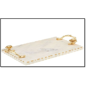Rectangular Marble <b>Storage</b> Tray With Gold Metal Handles Modern Design Living Room <b>Tabletop</b> Accessory - Product Image 1