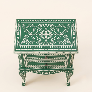 Handmade Modern Eco-Friendly Floral Bone Inlay Green 2 <b>Drawer</b> <b>Side</b> <b>Table</b> Bedroom Living Room Furniture - Product Image 3