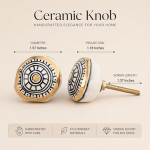 SHUBHAM White Black Gold <b>Ceramic</b> Cabinet <b>Knob</b> Round Furniture Handle Decorative <b>Drawer</b> Wardrobe Door Pendant - Product Image 2