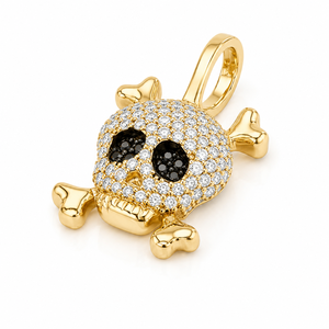 Collar unisex de oro de 10K con colgante de calavera pirata esqueleto y espadas, con incrustaciones de moissanita, diseño llamativo y moderno, personalizado, para fiesta - Product Image 1