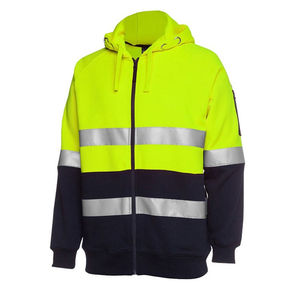 Sweat-shirt à capuche zippé en polaire haute visibilité, classe 3 ANSI, réfléchissant avec bas noir pour hommes, couleur lime haute visibilité - Product Image 2