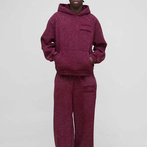 Baggy Tracksuits 100% Cotton Fleece Heavyweight Acid Wash Pullover Hoodie Tracksuit Set Custom Plus Size <b>Men</b> <b>Sweat</b> <b>Suit</b> - Product Image 1