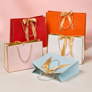 Bolsas de Compras de Papel de Color de Lujo con Logotipo Personalizado, Lazo de Cinta Dorada y Asas de Cuerda para Empaque de Regalos al por Mayor - Product Image 1
