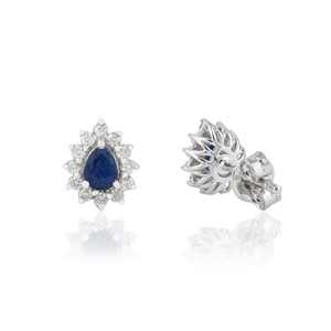 Best Price Hot Selling Products Fine Blue Sapphire & Diamond Solid K14 <b>White</b> Gold Minimal Cluster Stud Earrings Everyday Jewelry - Product Image 5