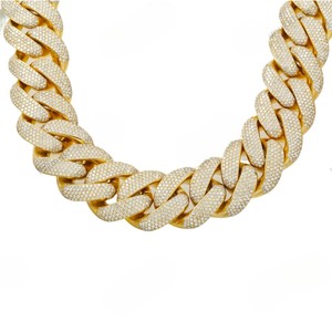 สร้อยคอเงินแท้ 925 แบบ Cuban Link ขนาด 32 มม. ยาว 22 นิ้ว ประดับเพชร Moissanite ความใส VVS คุณภาพสูง สไตล์ฮิปฮอป ชุบทอง GRA - Product Image 1
