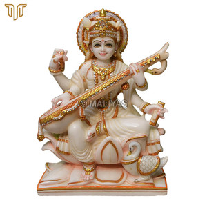Estatua de Saraswati en Mármol |   Murti de la Diosa Saraswati en Mármol Blanco |   Ídolo de Veena Hecho a Mano para Templo, Mandir y Hogar - Product Image 2
