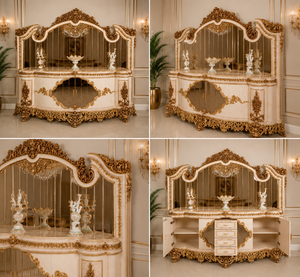 Majestic Baroque Style <b>Console</b> <b>Table</b> Set with Hand-Carved <b>Gold</b> Leaf High End Cream <b>Gold</b> <b>Console</b> Cabinet Premium Home Furniture - Product Image 2