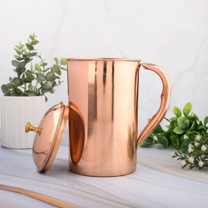 Jarra de cobre con tapa y dos tazas, juego de vasos de estilo vintage para uso en comedor, servidor de bebidas de metal de gran capacidad - Product Image 5